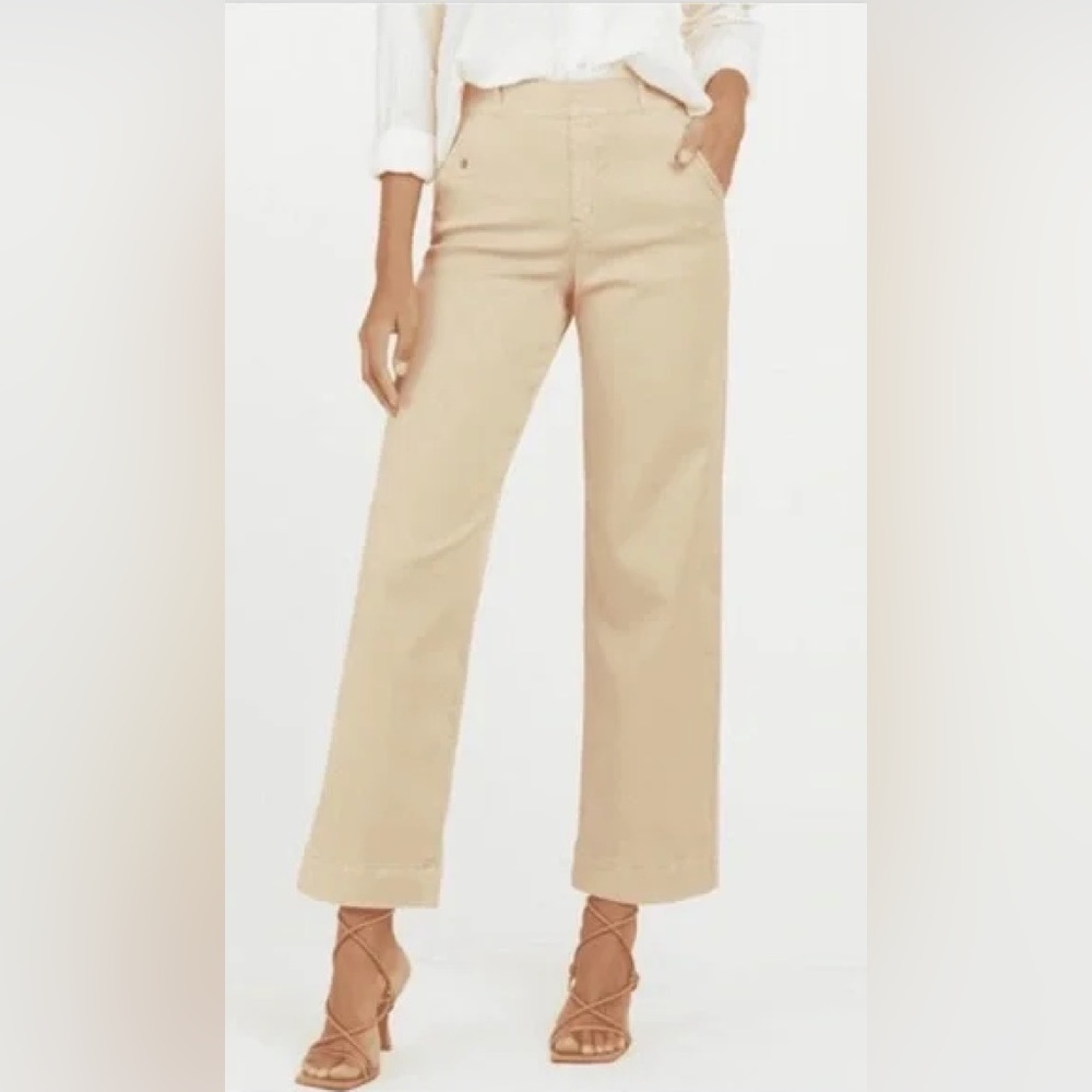SPANX Twill Cropped Wide Leg Pant, Size S in Khaki